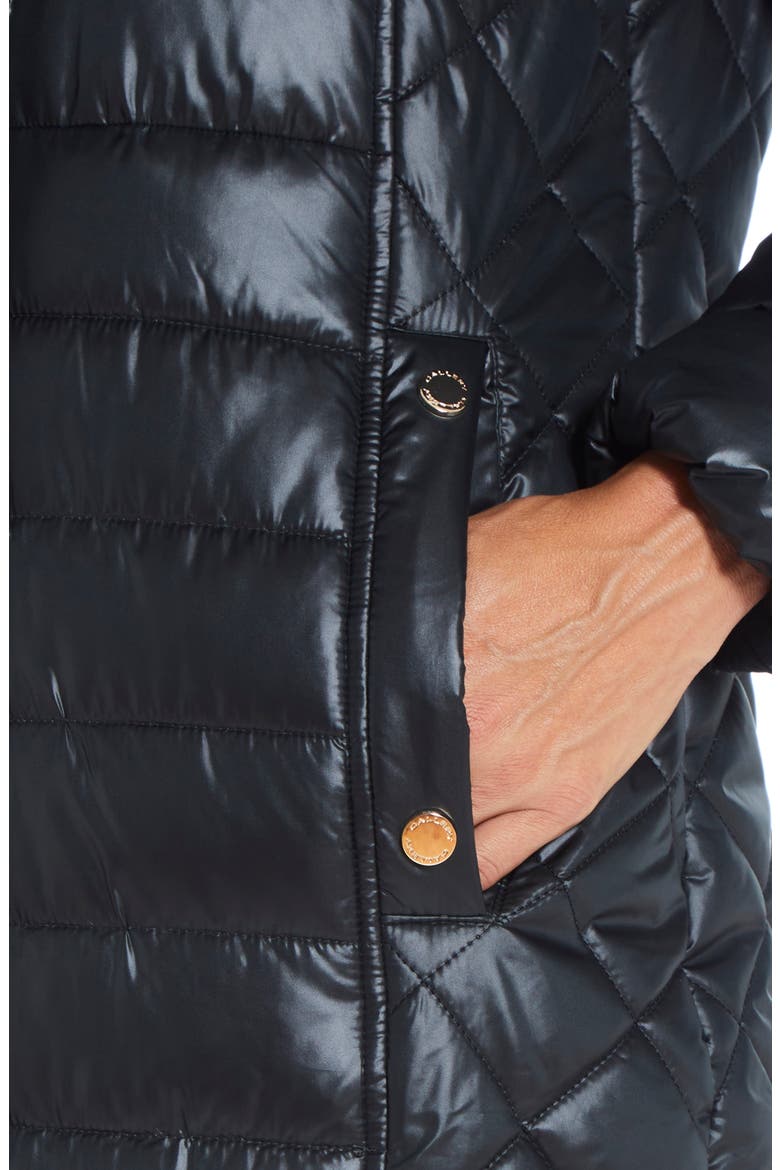 Water Resistant Hooded Puffer Coat with Faux Fur Trim, Alternate, color, BLACK