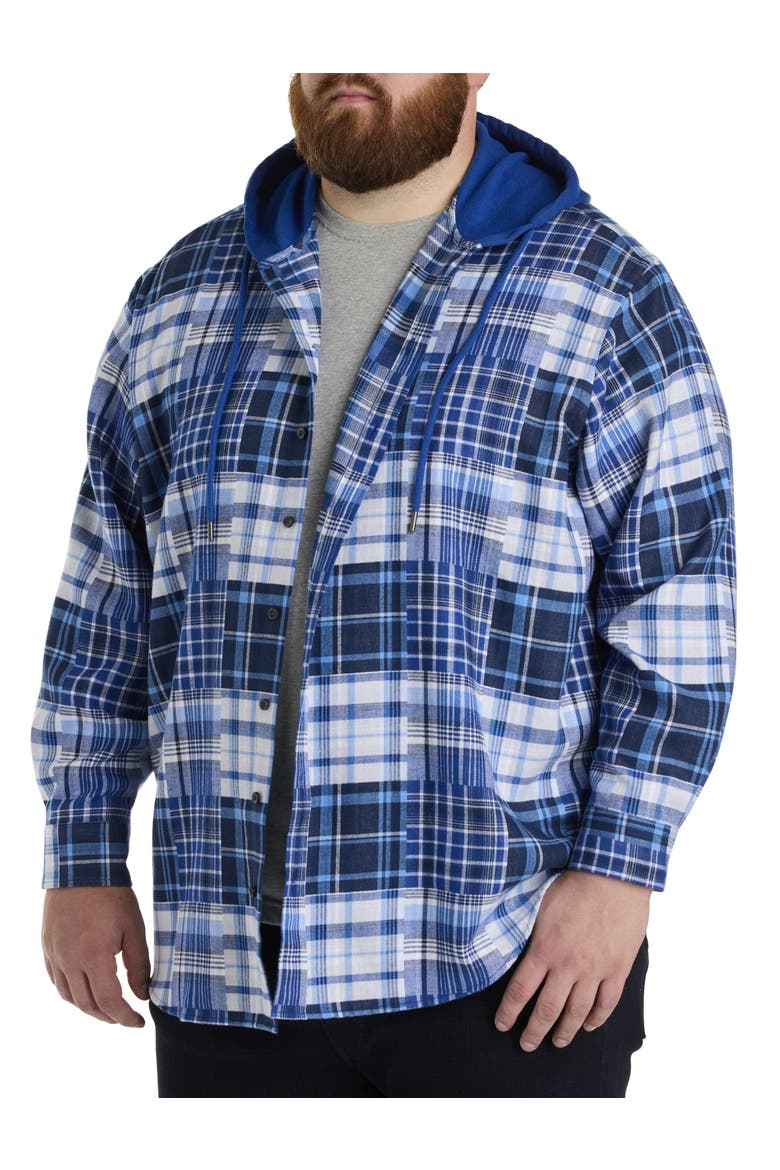 Big & Tall Plaid Hooded Flannel Sport Shirt, Main, color, BLUE MULTI