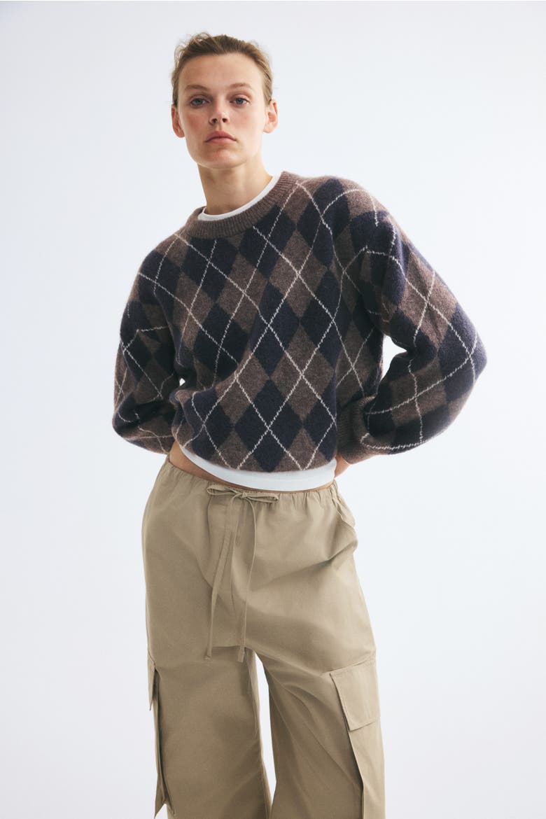 Oversized Knit Sweater, Main, color, Dark taupe/argyle