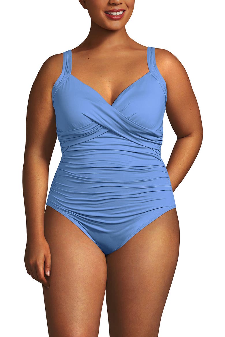 Plus Size Sweetheart Underwire Wrap One Piece Swimsuit, Main, color, Lake Blue