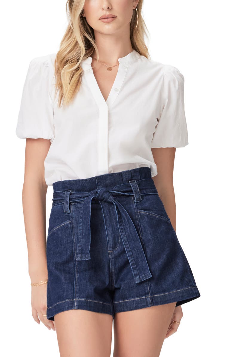 PAIGE Anessa Belted High Waist A-Line Denim Shorts, Alternate, color, Baltimore