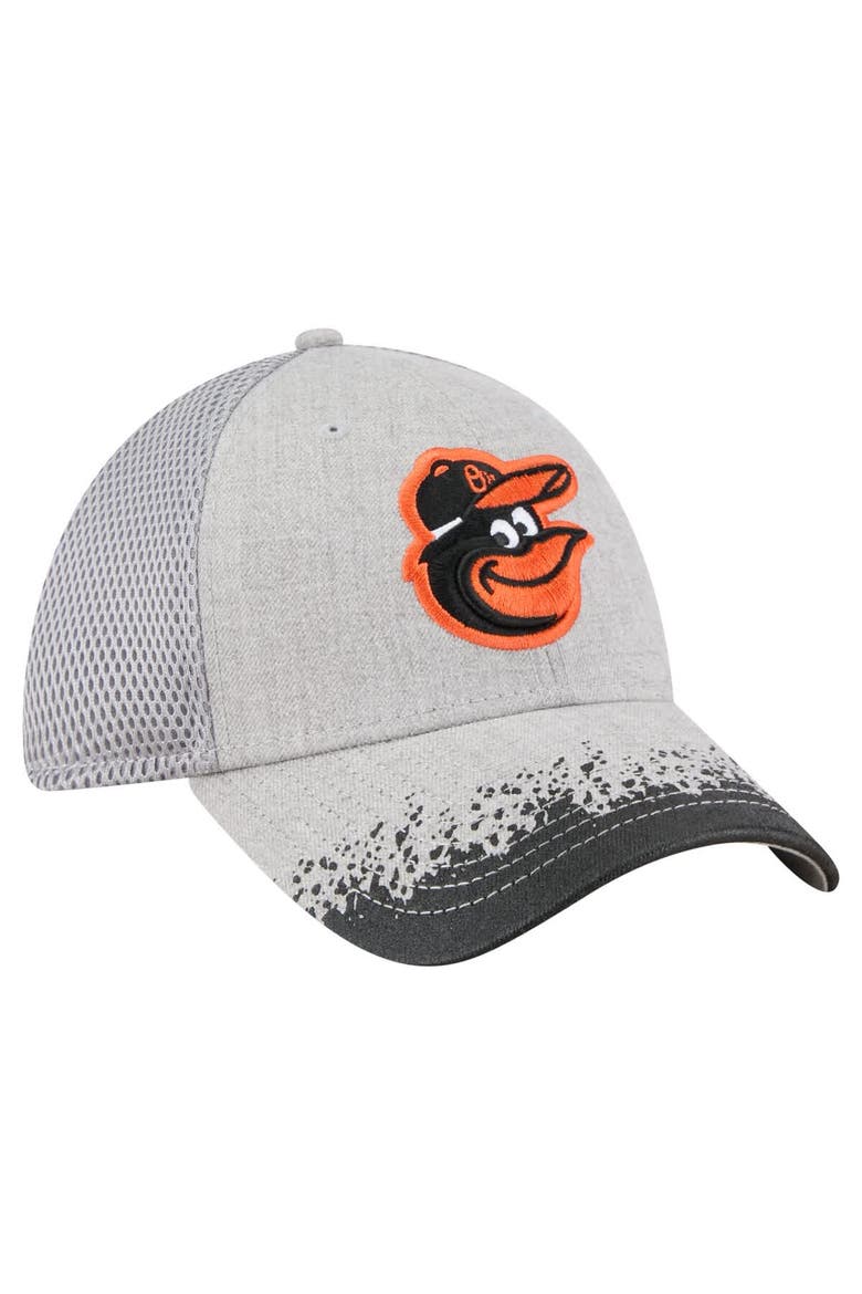 Men's New Era Gray Baltimore Orioles Visor Paint Splatter 39THIRTY Flex Hat, Alternate, color, Gray