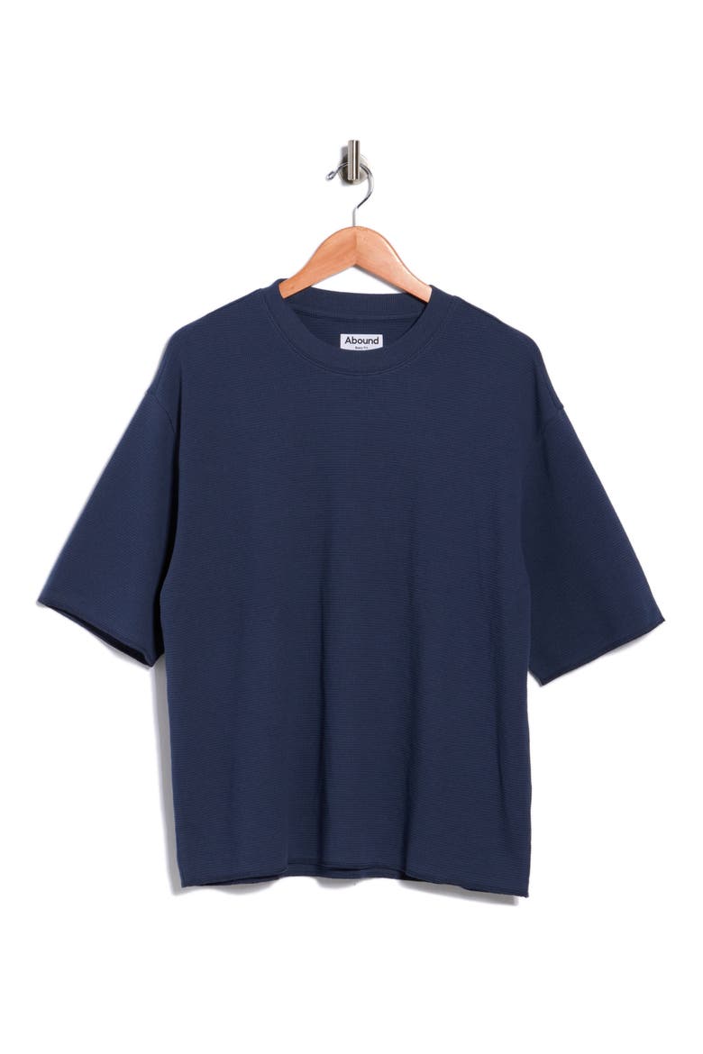 Boxy Short Sleeve Waffle Knit T-Shirt, Alternate, color, NAVY SPELLBOUND