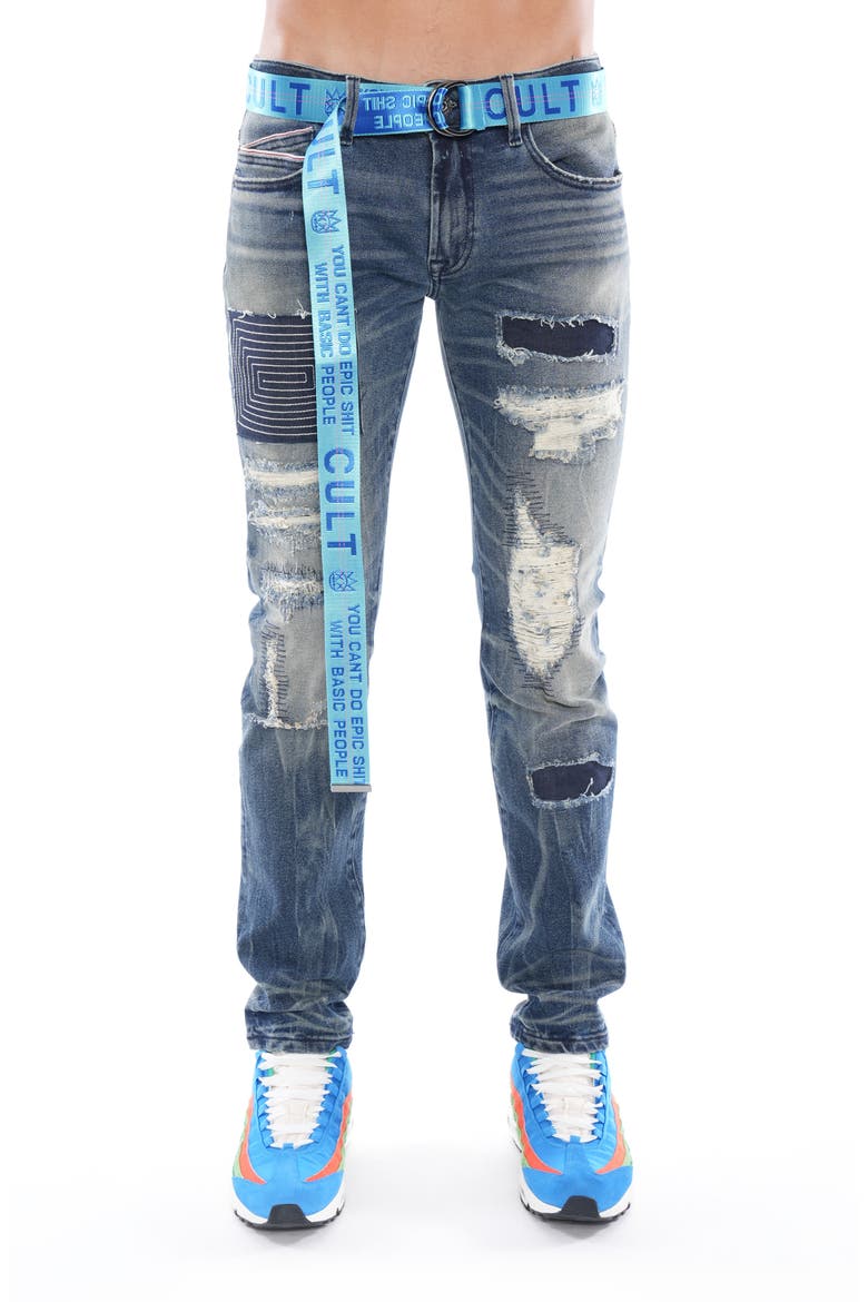 Rocker Slim Belted Straight Leg Jeans, Main, color, DELFT