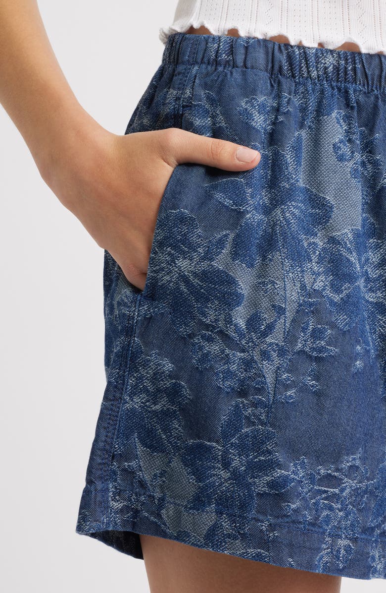NEXT Floral Jacquard Pull-On Lighweight Denim Shorts, Alternate, color, Blue