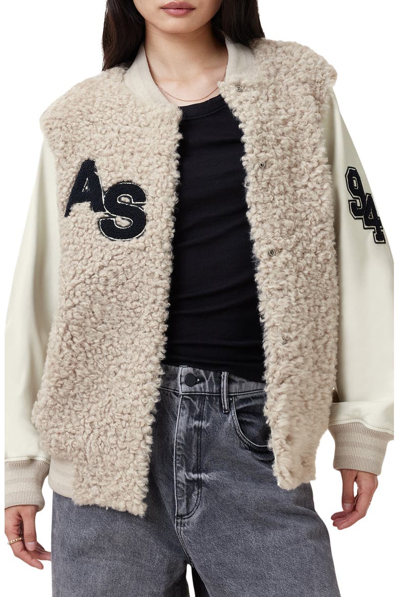 Valerie Mixed Media Genuine Shearling Jacket, Main, color, OFF WHITE