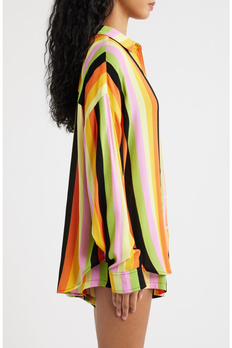 x Farm Rio Neon Stripe Relaxed Button-Up Shirt, Alternate, color, ORANGE MULTI