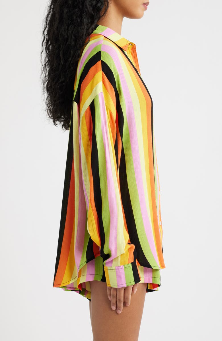 Rip Curl x Farm Rio Neon Stripe Relaxed Button-Up Shirt, Alternate, color, Orange Multi