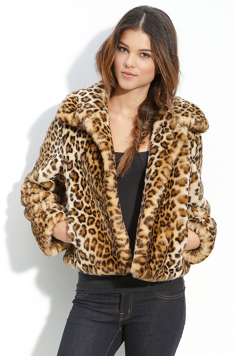 Faux Leopard Fur Jacket, Main, color, OCELOT
