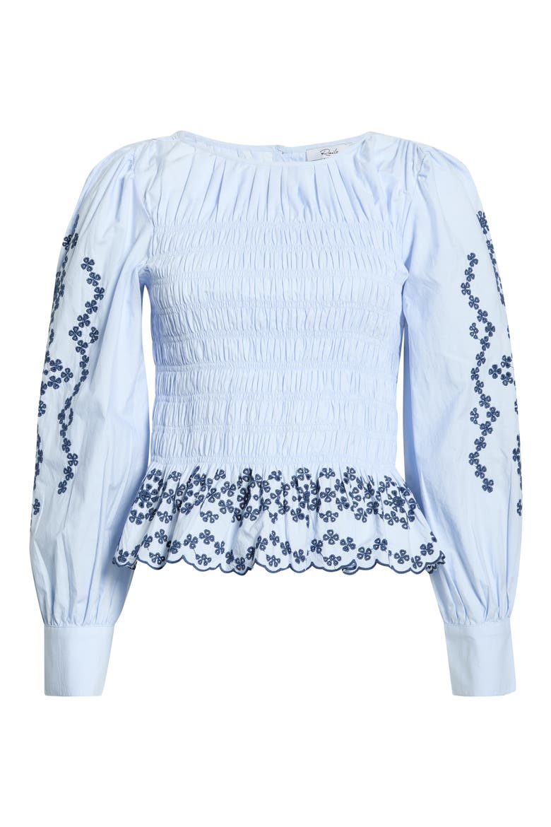 Tabi Embroidered Smocked Cotton Top, Alternate, color, BLUE BIRD
