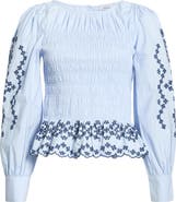 Rails Tabi Embroidered Smocked Cotton Top