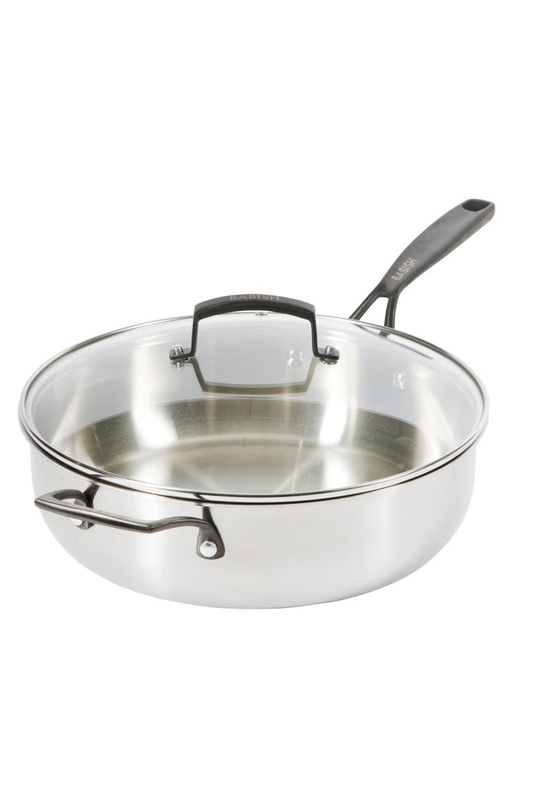 5 Qt Heavy Duty Nonstick Stainless Steel Sauté Pan with Lid, Oven & Induction Safe, Main, color, Stainless Steel/Black Handle