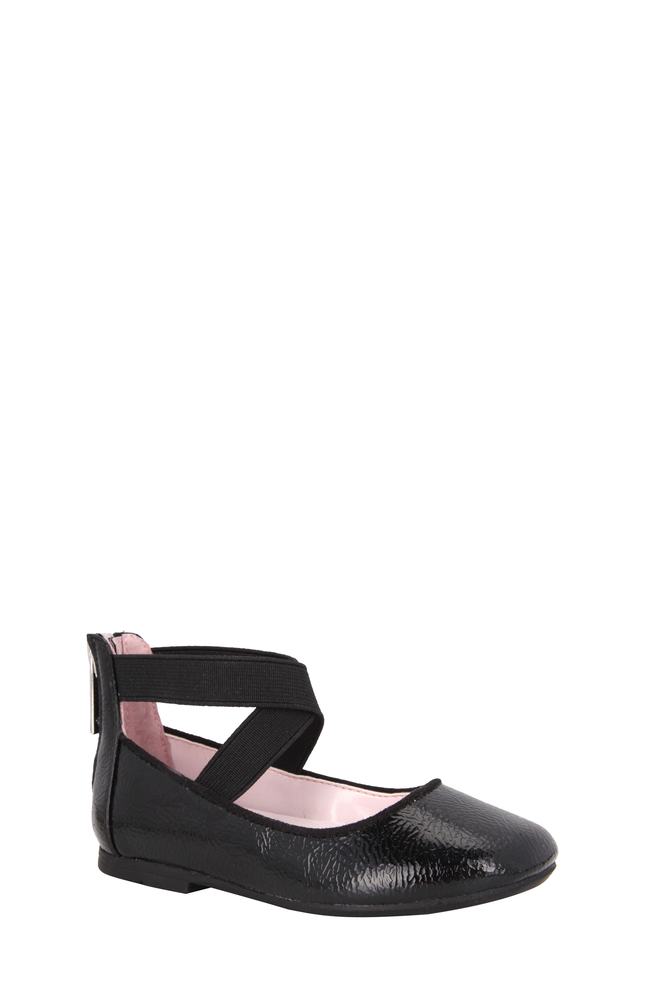 Nina Marissa Cross Strap Flat, Main, color, Black Faux Patent