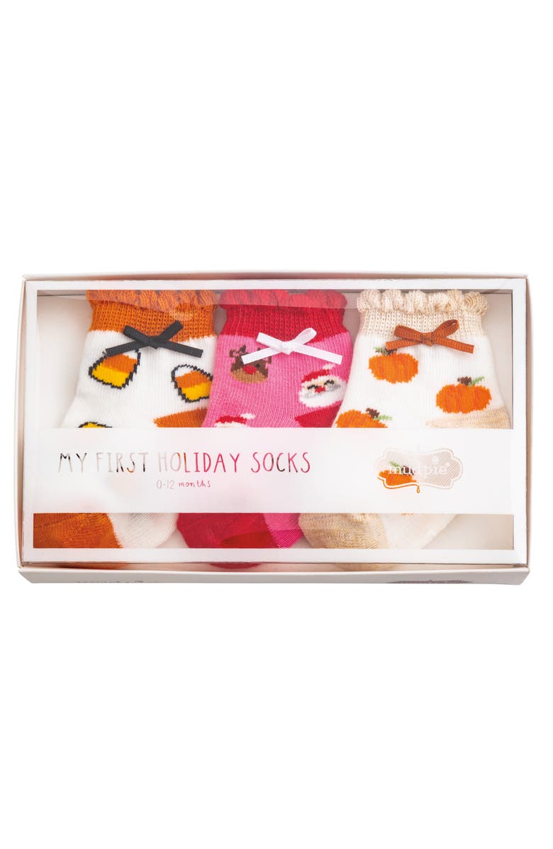 Mud Pie My First Holiday Cotton Blend Gripper Socks Gift Box, Alternate, color, White Assorted
