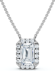 Bliss Diamond 3/4Ct Emerald Cut Diamond Halo Pendant 14k Gold 18" Necklace Lab Grown EF/VS