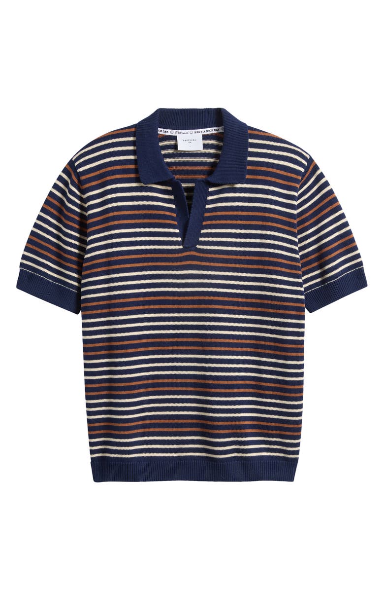 Percival Douglas Stripe Johnny Collar Polo, Alternate, color, Navy