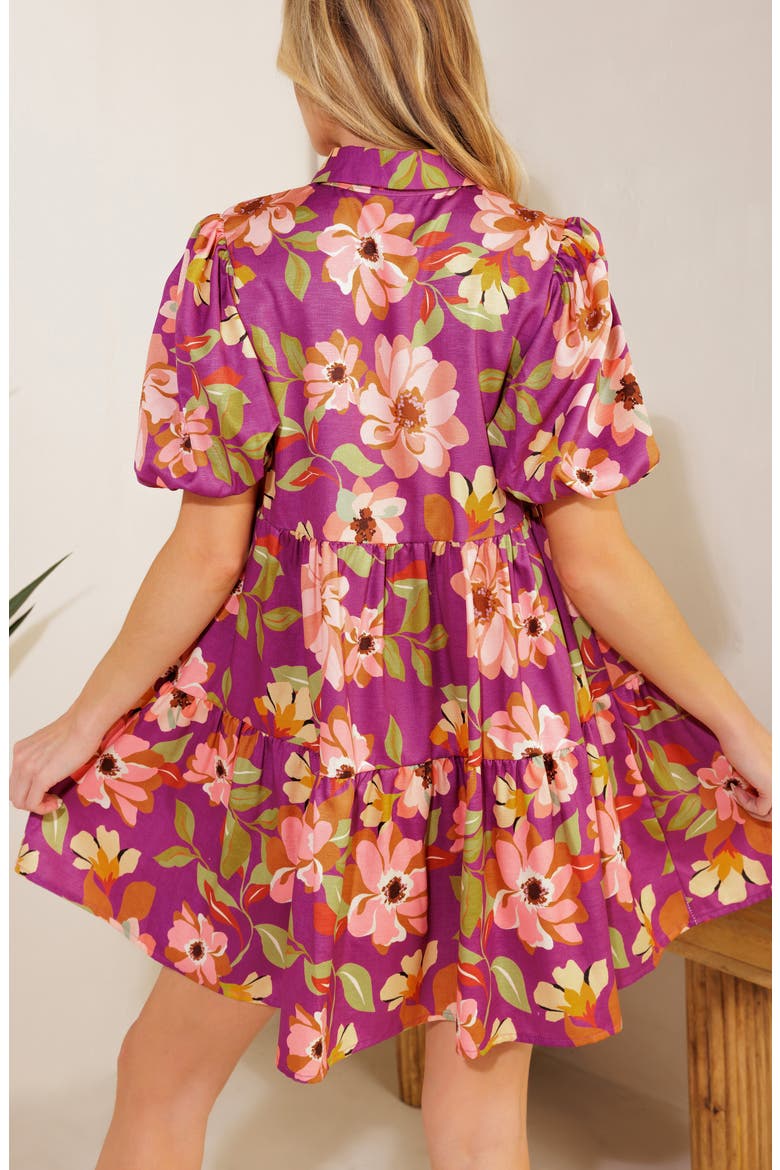 Puff Sleeve Mini Shirtdress, Alternate, color, PURPLE