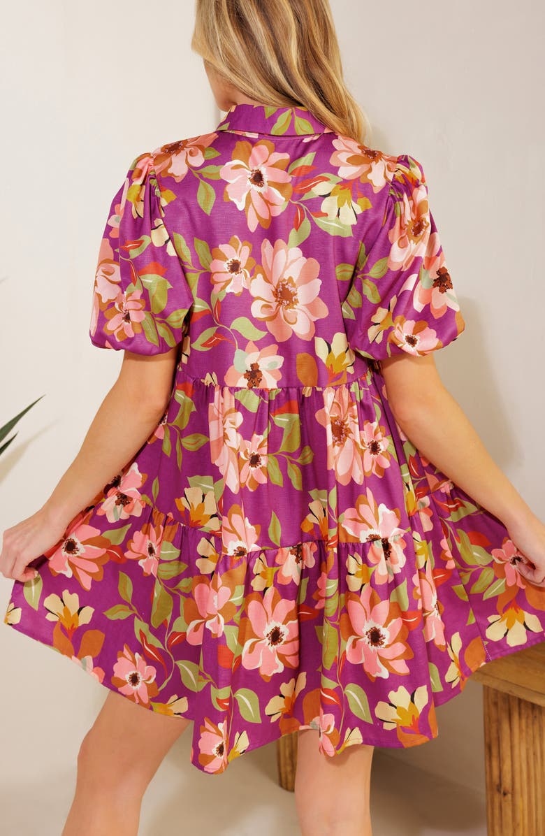 FLYING TOMATO Puff Sleeve Mini Shirtdress, Alternate, color, Purple