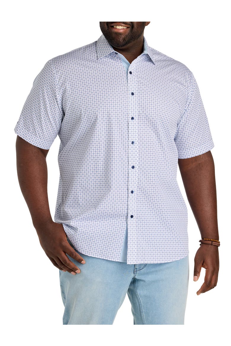 Big & Tall Micro Diamond Print Sport Shirt V2, Main, color, WHITE BLUE