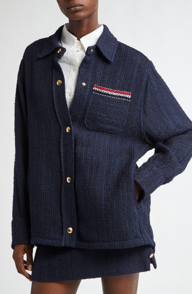 Thom Browne Tweed Shirt Jacket, Alternate, color, Navy