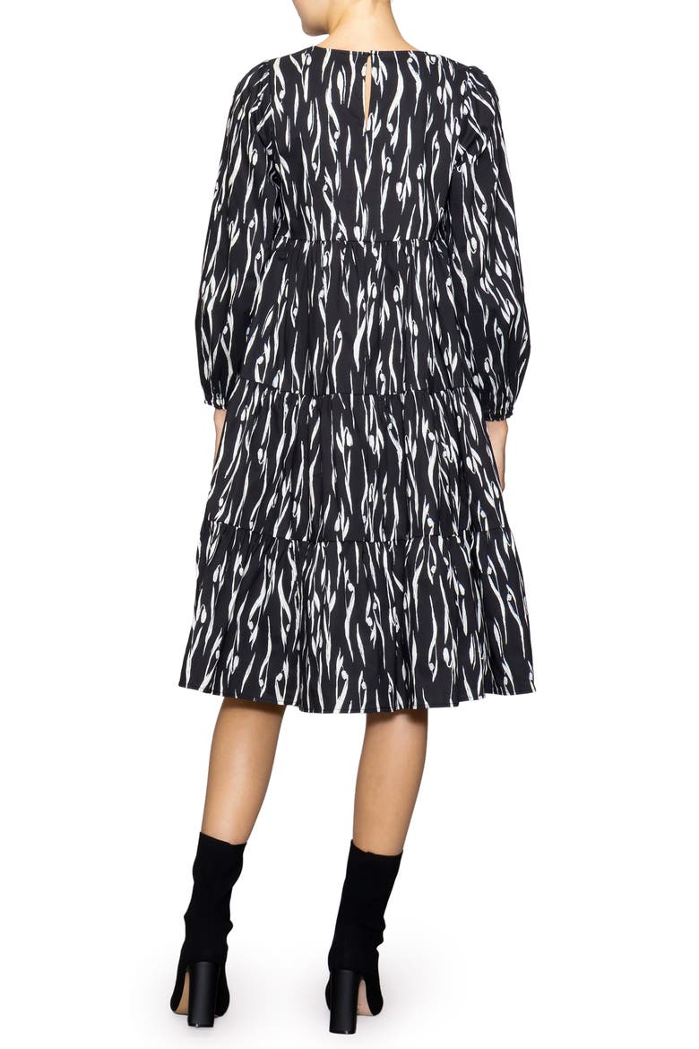 Poplin Tiered Long Sleeve Midi Dress, Alternate, color, BLACK IVORY
