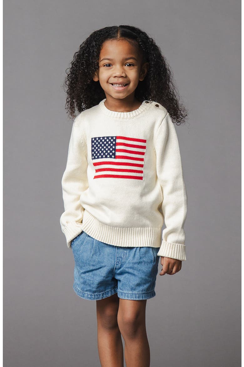 Kids' Organic Crew Neck Flag Sweater, Alternate, color, Ivory Flag