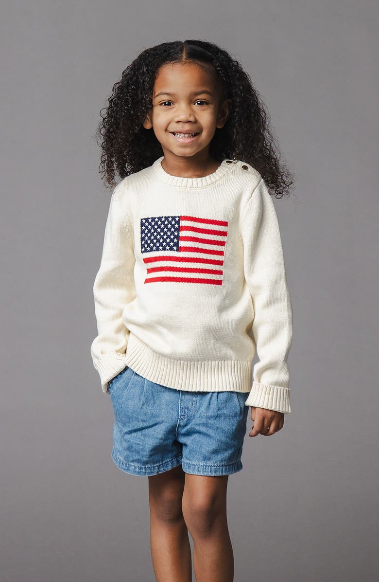Hope & Henry Kids' Organic Crew Neck Flag Sweater, Alternate, color, Ivory Flag