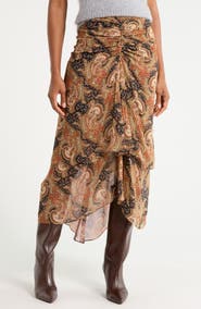 Veronica Beard Sira Paisley Ruched Midi Skirt