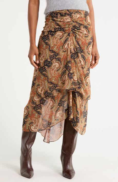 Sira Paisley Ruched Midi Skirt