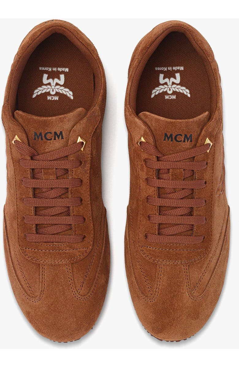 MCM Women's Federlite Lo Sneakers in Laurel Suede Leather, Alternate, color, Cognac