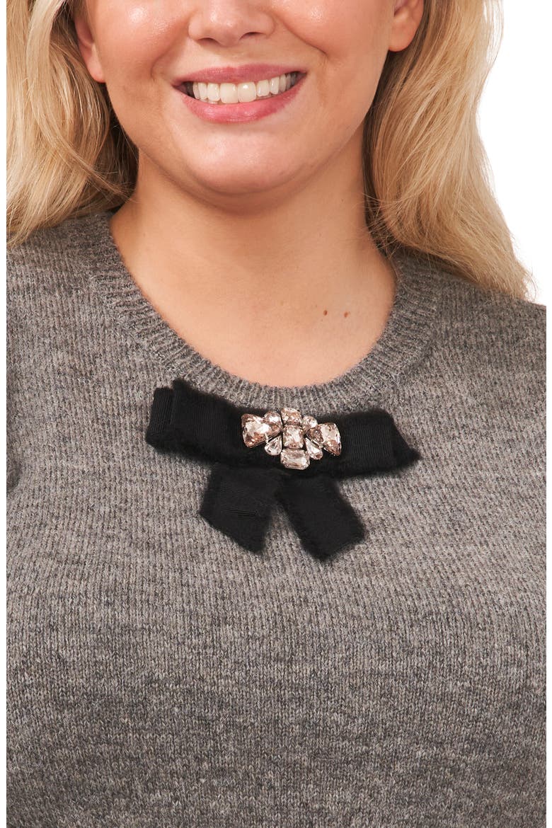 Crystal Bow Puff Sleeve Sweater, Alternate, color, SMOKE GREY