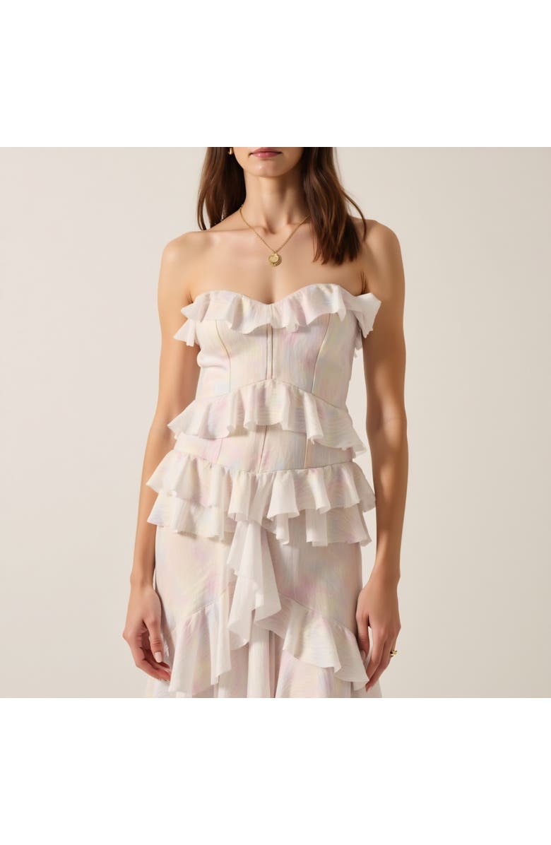 Modenaire Strapless Raw Edge Tiered Ruffle Maxi Dress, Alternate, color, Ivory