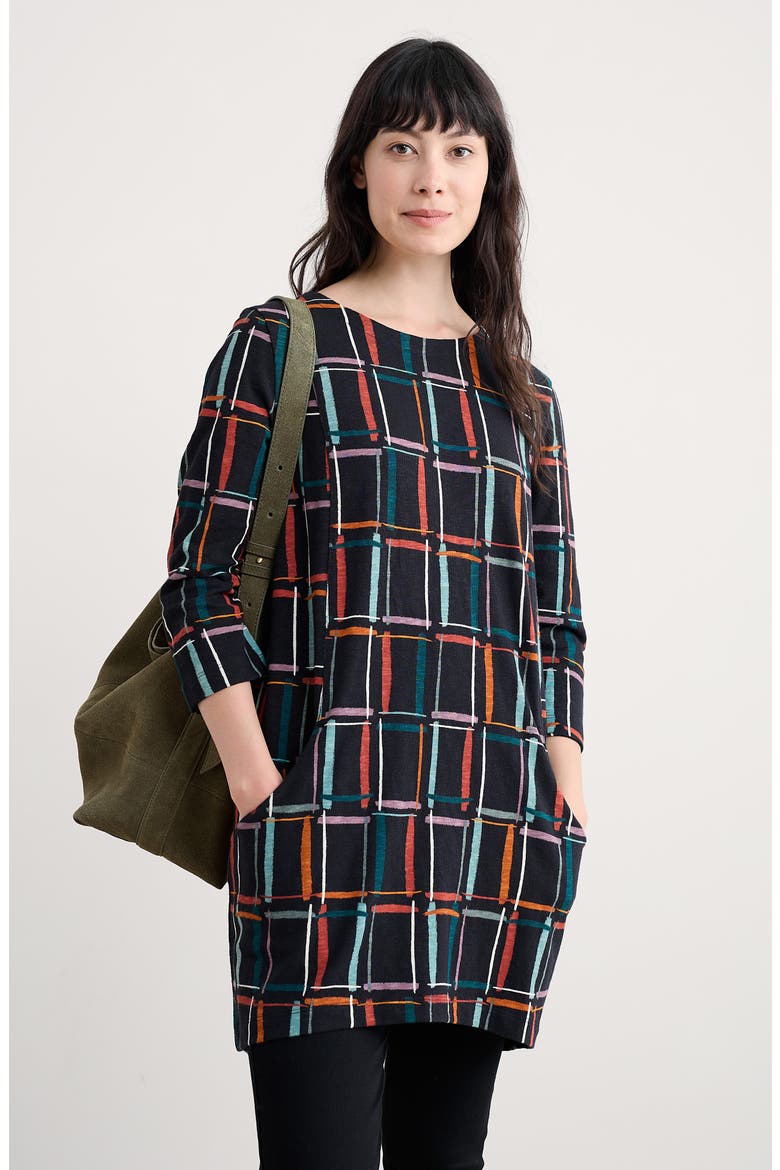 Shore Foraging Organic Cotton Tunic, Alternate, color, ROCK CHECK ONYX