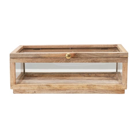 Mango Wood and Glass Display Box with Lid, Clear