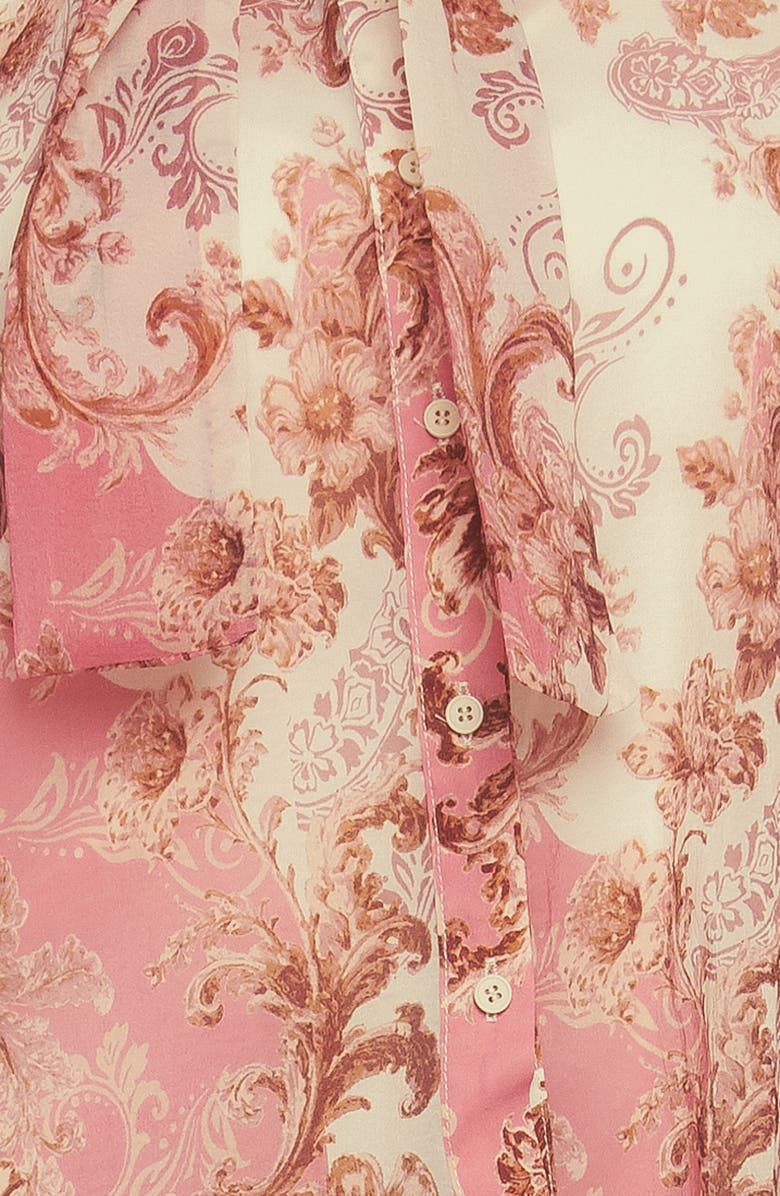 FLYING TOMATO Floral Tie Neck Long Sleeve Button-Up Shirt, Alternate, color, Ivory Pink