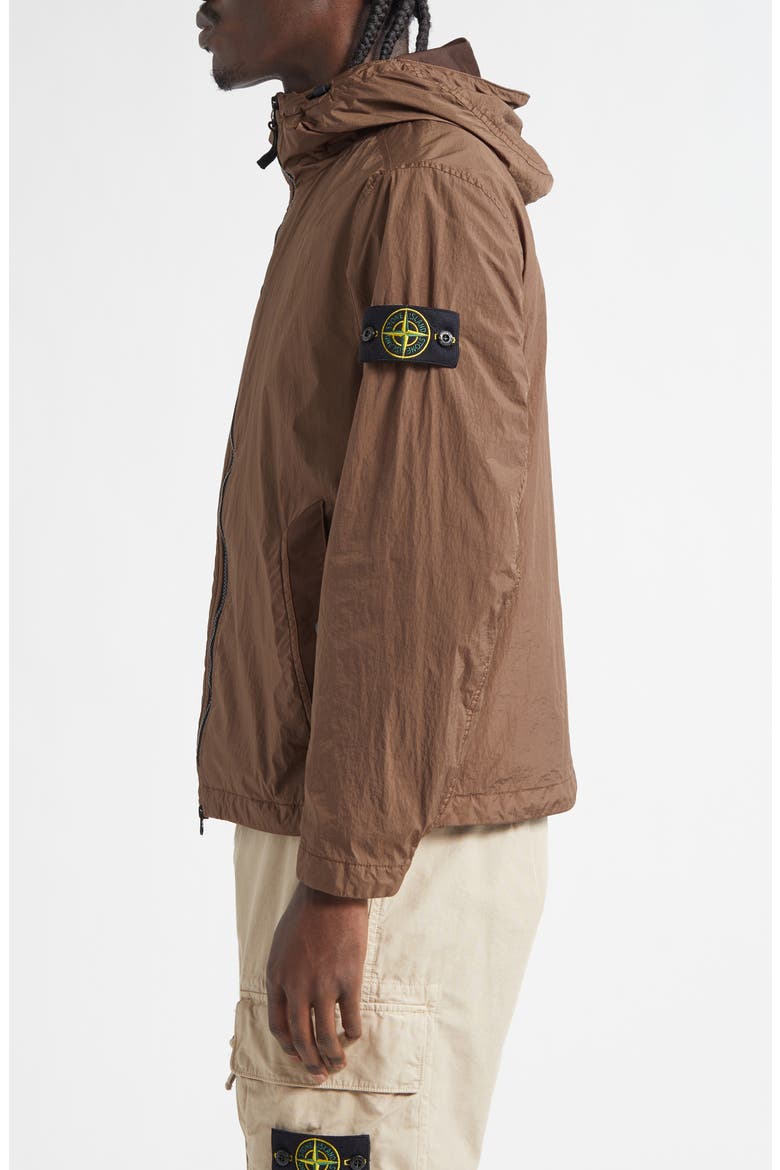 Coated Crinkled Hooded Water Repellent Jacket, Alternate, color, UMBER