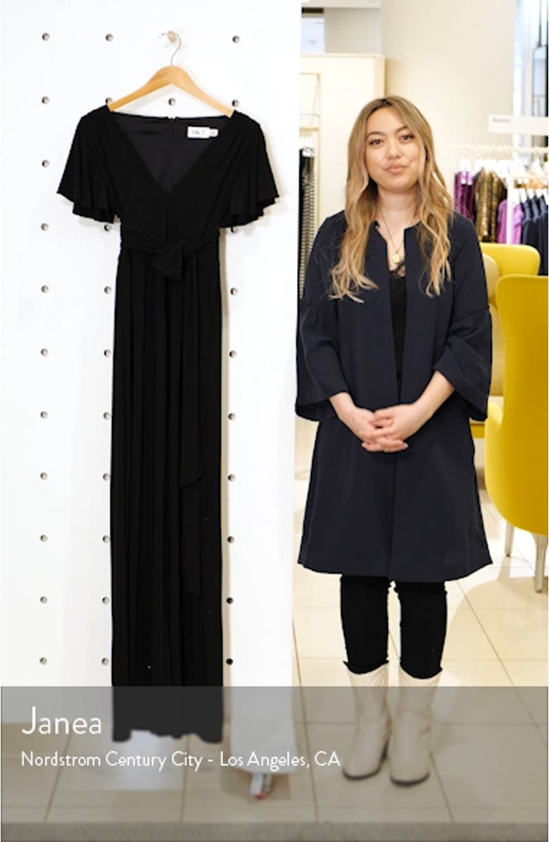 Flutter Sleeve Wide Leg Jersey Jumpsuit, sales video thumbnail