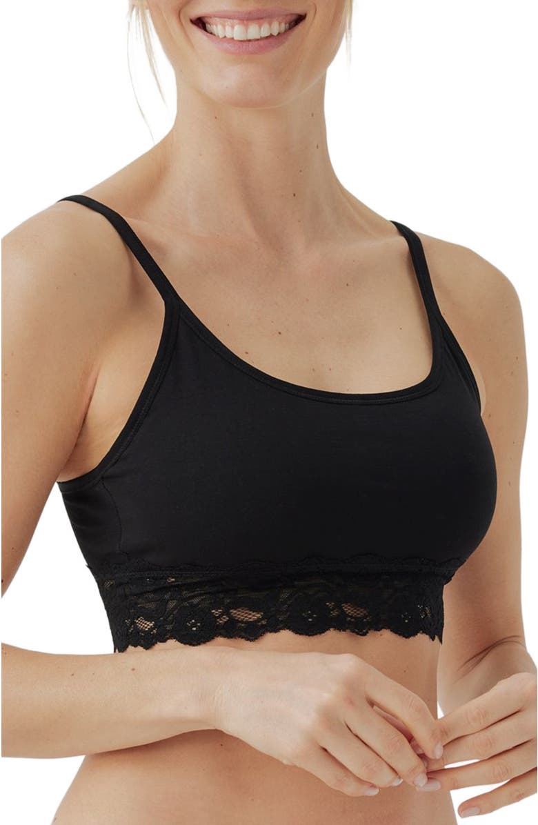 Pact Organic Cotton Lace Smooth Cup Bralette, Alternate, color, Black