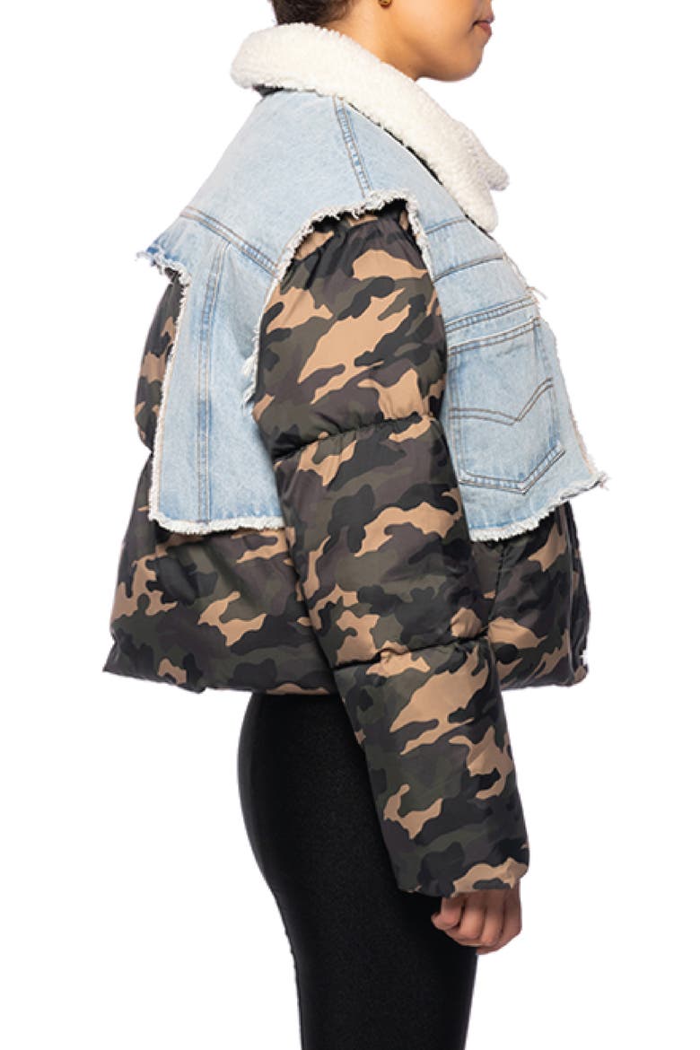 Hotshot Camo & Denim Puffer Jacket with Faux Shearling Collar, Alternate, color, CAMO MULTI