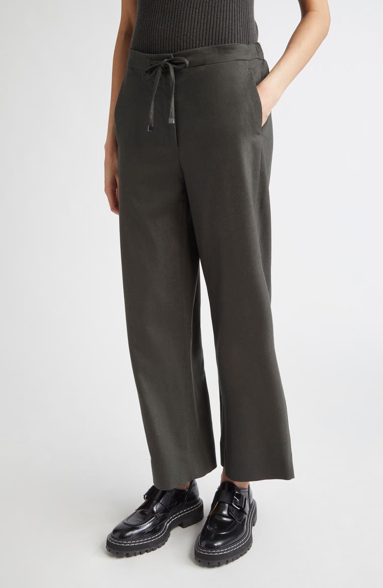Max Mara Flora Stretch Virgin Wool Drawstring Pants, Main, color, Dark Green
