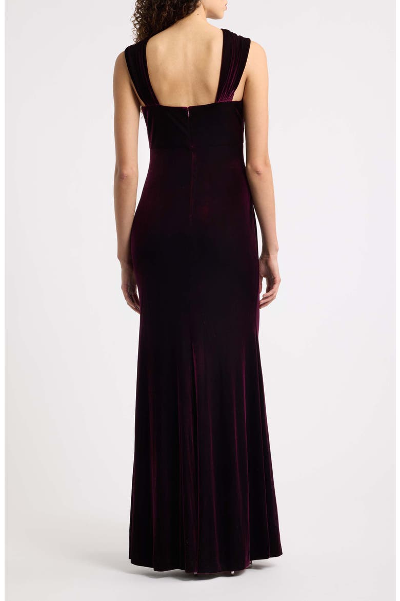 Cross Neck Velvet Mermaid Gown, Alternate, color, PLUM