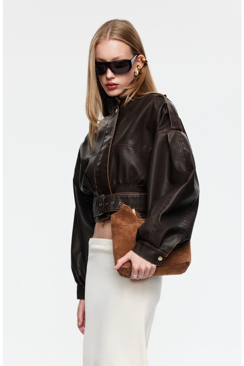 Gigi Faux Leather Jacket, Alternate, color, CHOCOLATE