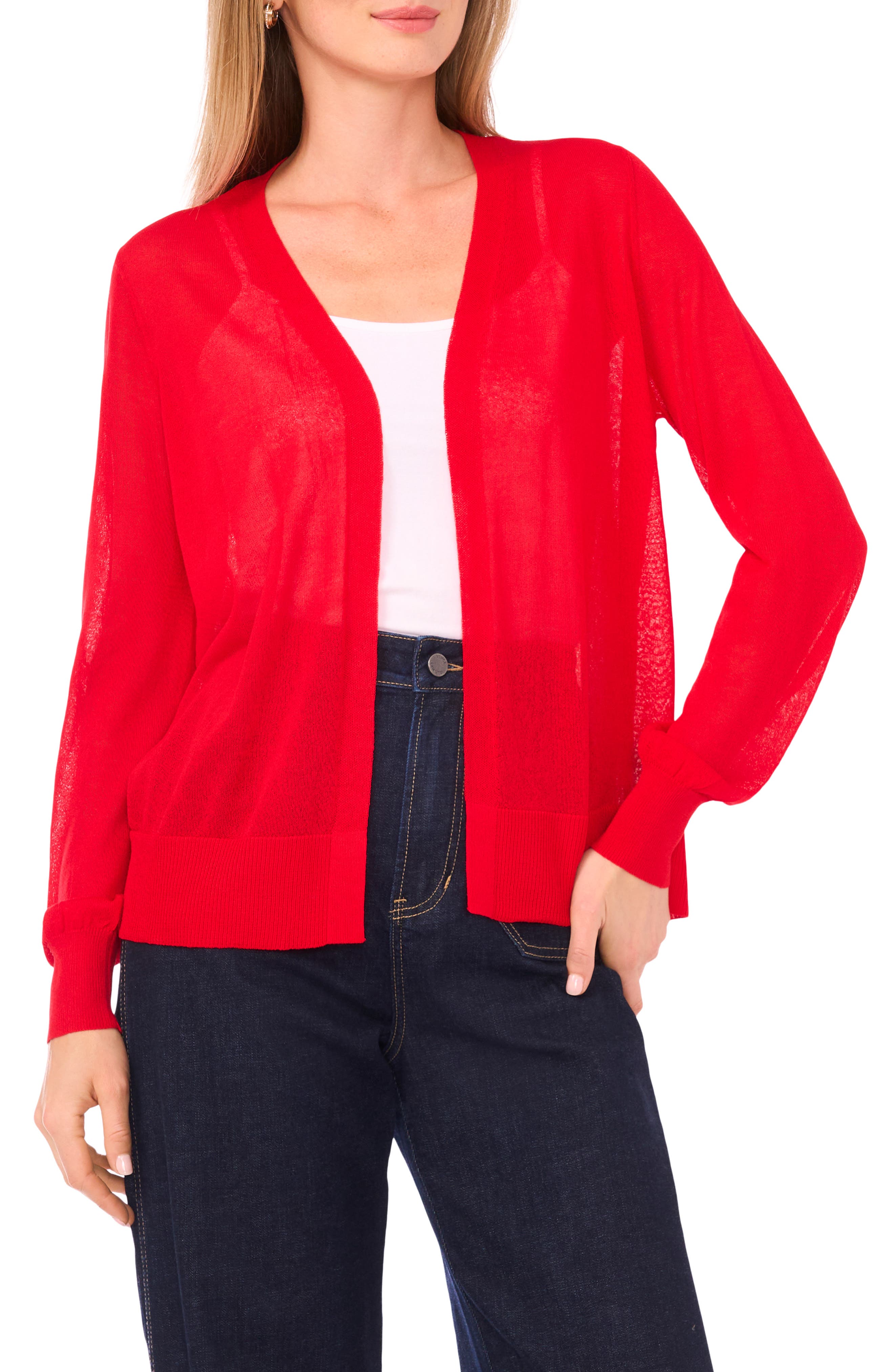 Vince Camuto Tissue Knit Cardigan In Red
