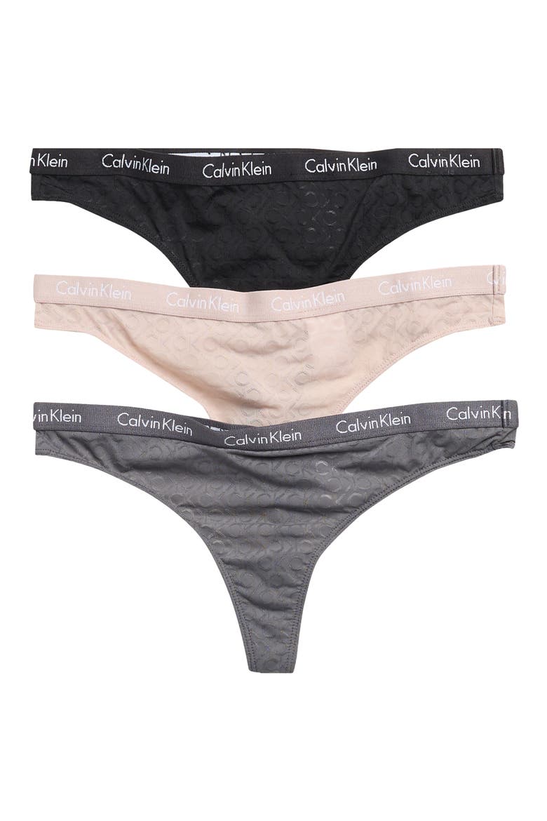 3-Pack Carousel Monogram Mesh Thongs, Main, color, BLACK/ ASHFORD GREY/ FRESH T