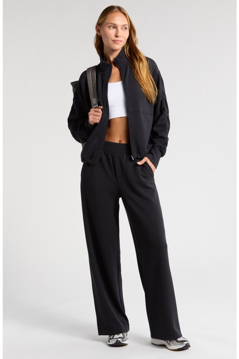 Soft Luxe Ruched Sleeve Zip Jacket, Alternate, color, BLACK