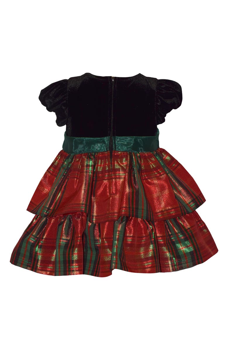 Iris & Ivy Plaid Stretch Velvet & Taffeta Party Dress, Alternate, color, Red