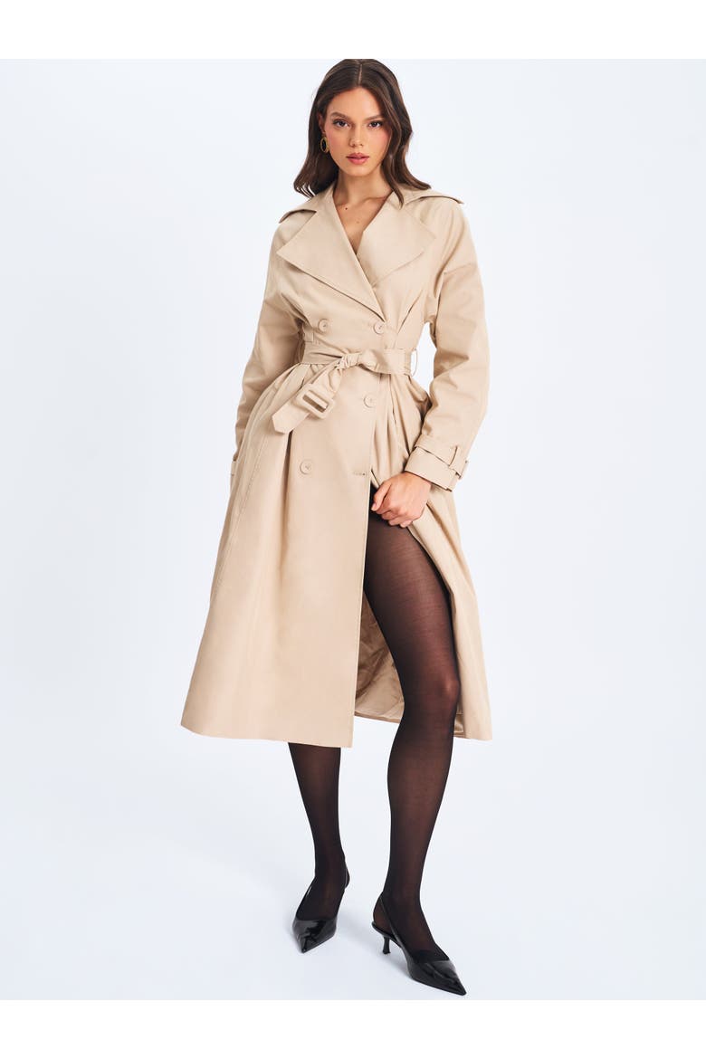 Ulila Double-Breasted Pleated Cotton-Blend Trench Coat, Alternate, color, Beige