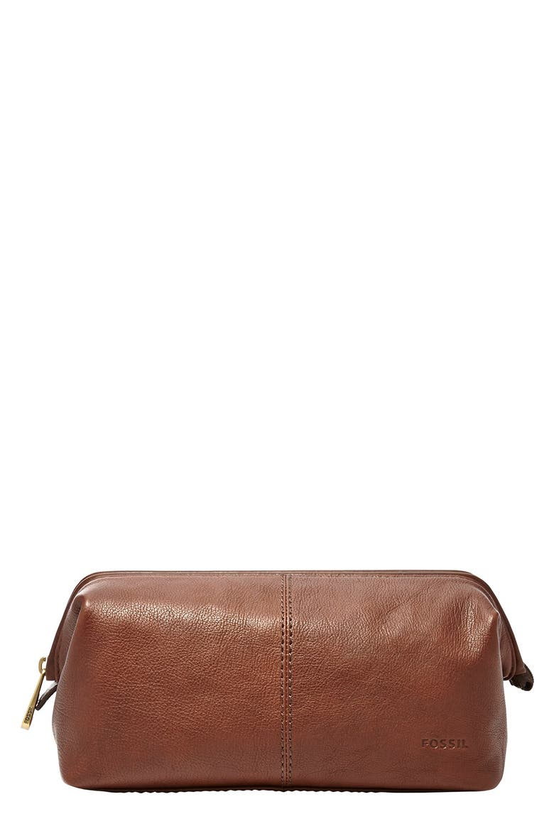 Leather Framed Travel Kit, Main, color, COGNAC