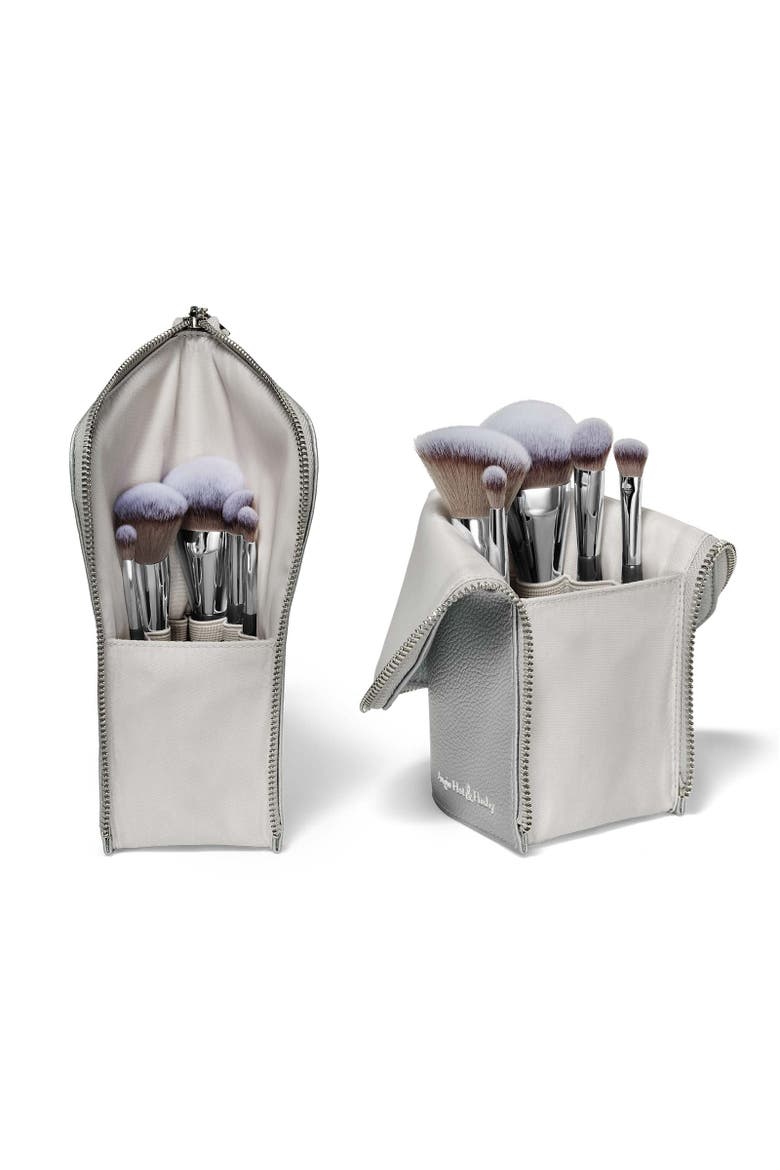 Angie Hot & Flashy Travel Brush Set with Pouch, Alternate, color, Grey