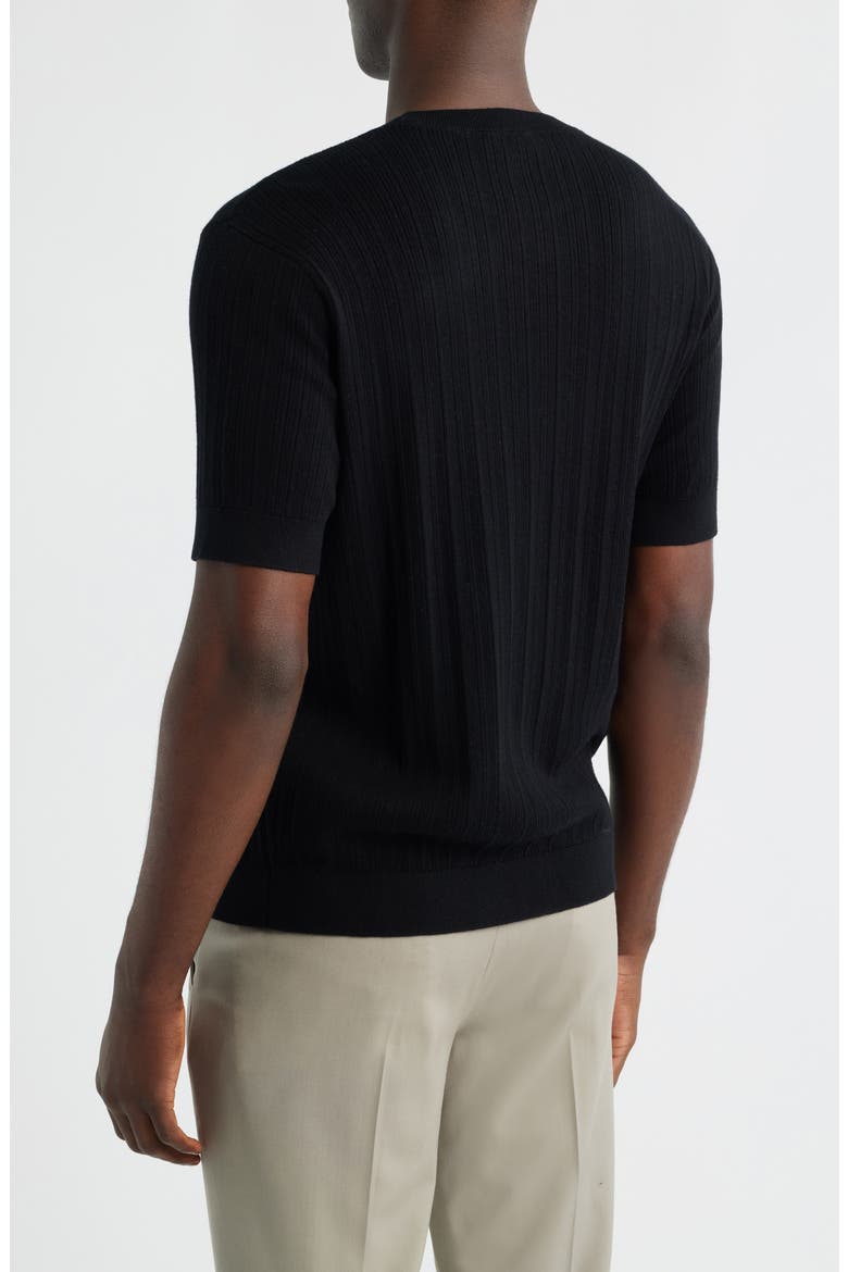 Short Sleeve Cotton & Cashmere Rib Sweater, Alternate, color, SOLID BLACK